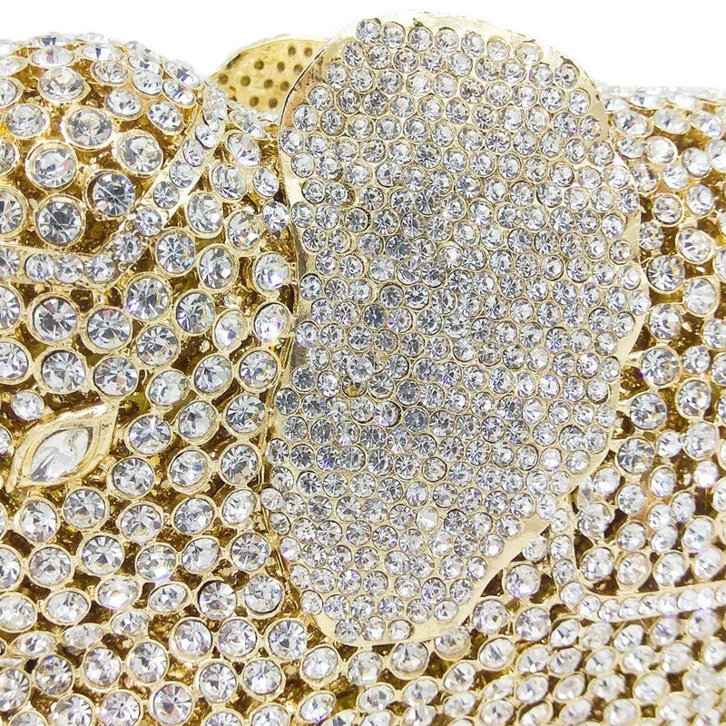 Boutique De FGG Elephant Clutch Purse Women Animal Rhinestone Evening Handbags Bridal Party Prom Crystal Minaudiere Bag,Mini,Gold - Image 4